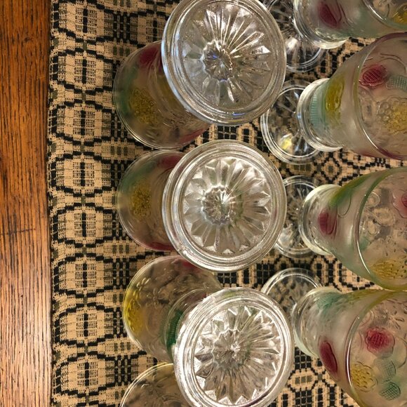 KIG Indonesia Footed Dessert Dish Embossed Floral Glass Vtg Set of 8 - Picture 8 of 8